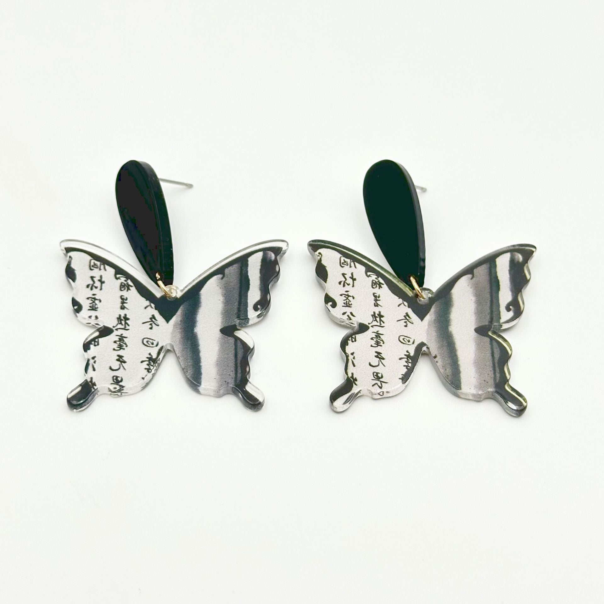 Wallesar Ink Butterfly Calligraphy Antique Earrings